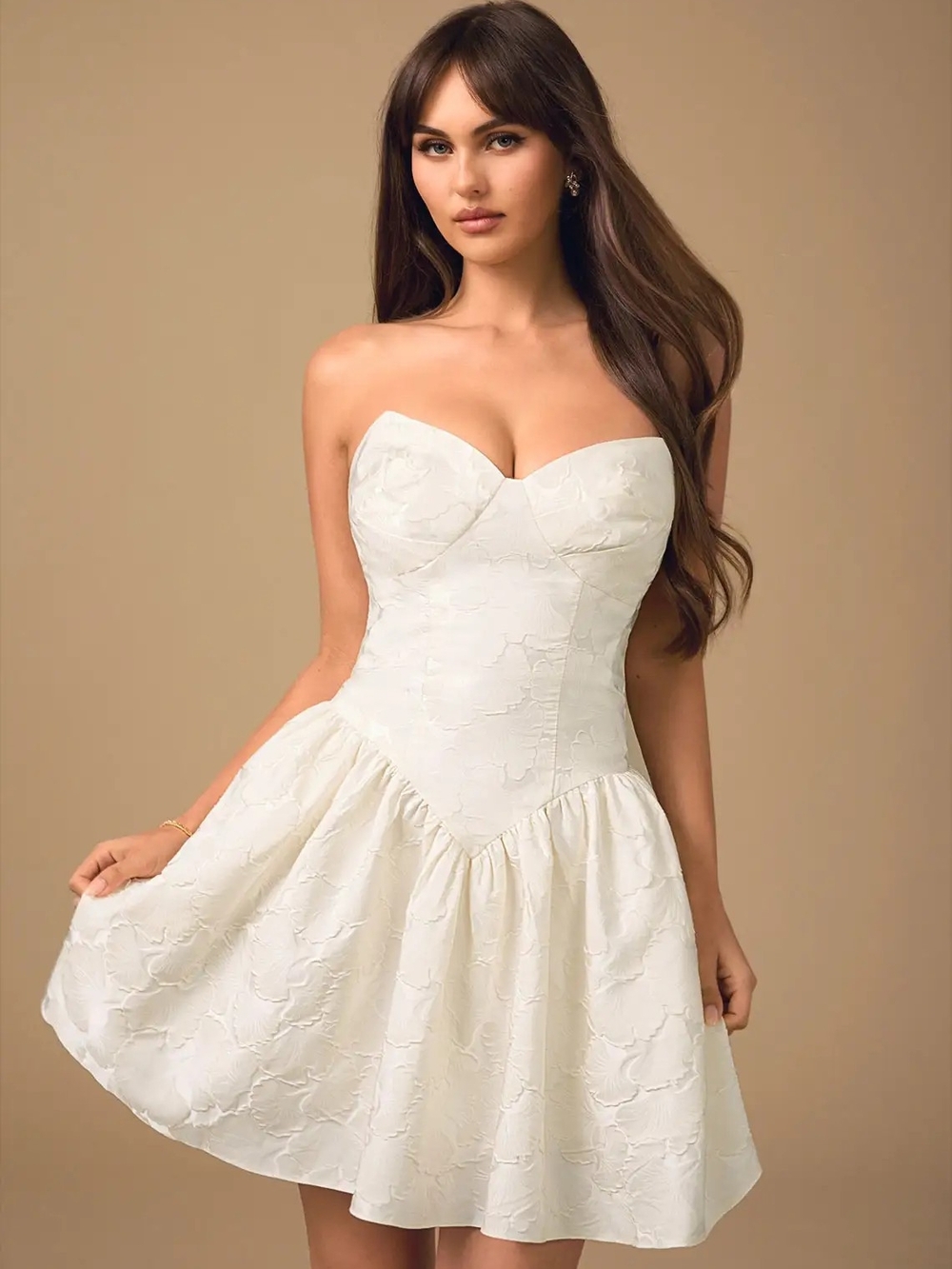 Azazie Ivory Strapless Sweetheart Mini Dress